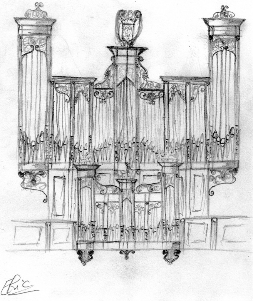 Guingamp basilique : reconstitution du buffet original de Vaignon par Eric Cordé